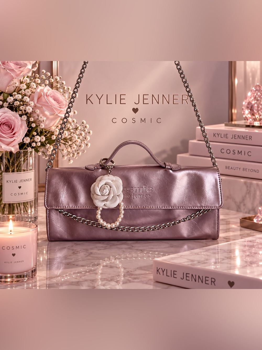 Cosmic Kylie Jenner Metallic Rose Gold Top-Handle Bag